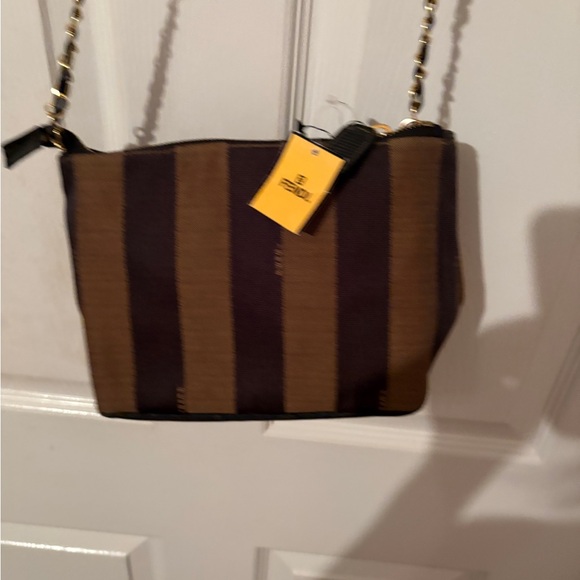 Fendi Brown and Black Striped pouch - with insert, chain and bag prot - Picture 3 of 11